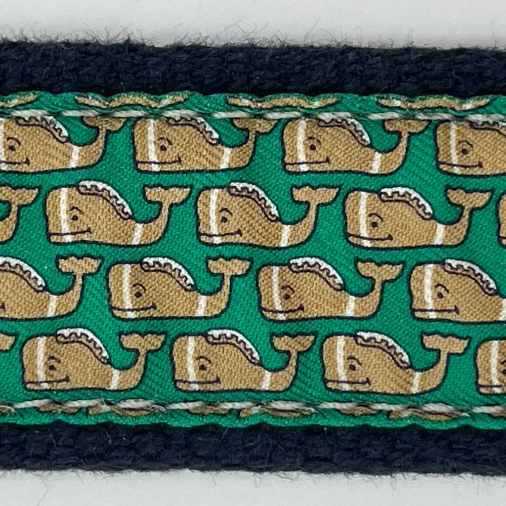 Vineyard Vines Green‎ & Navy Blue Football Whale Logo Canvas Club Belt Size 30